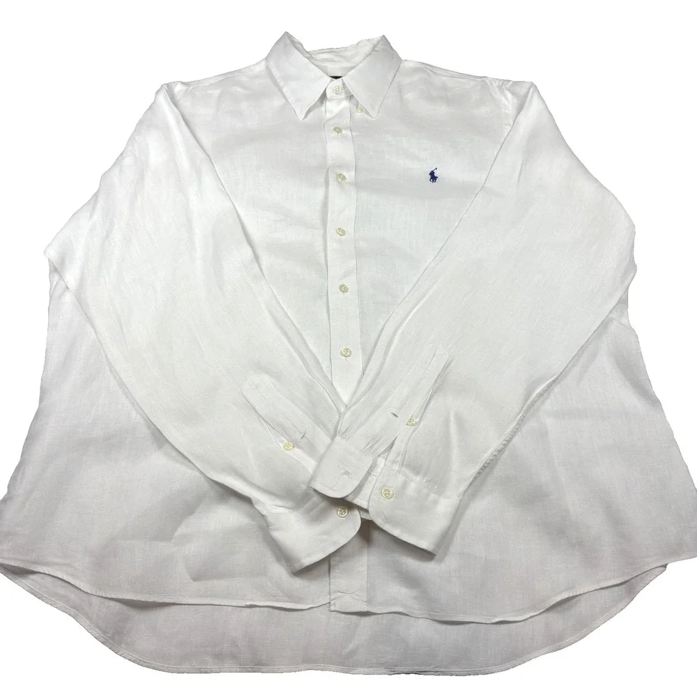 POLO RALPH LAUREN MEN'S CLASSIC FIT LINEN BUTTON DOWN SHIRT WHITE SIZE 2XL